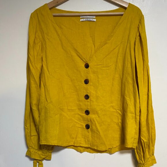 URBAN OUTFITTERS Mustard Yellow Women's Top Blouse Size S-P - Picture 3 of 9